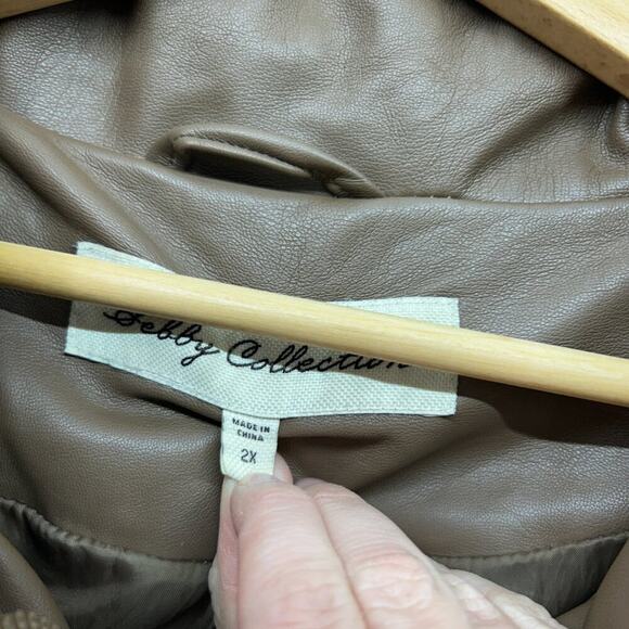 Sebby Collection Brown Zip Up Faux Leather Puffer Winter Coat Plus Size 2X - Picture 5 of 8